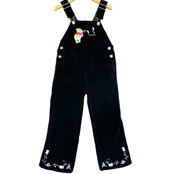 Winnie-the-Pooh Other - Vintage Disney Winnie the Pooh Black Corduroy Overalls Girls 5 Embroidered